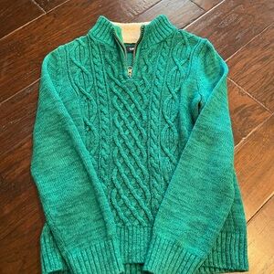 Lands' End Women's Teal Cable Knit Turtleneck Sweater